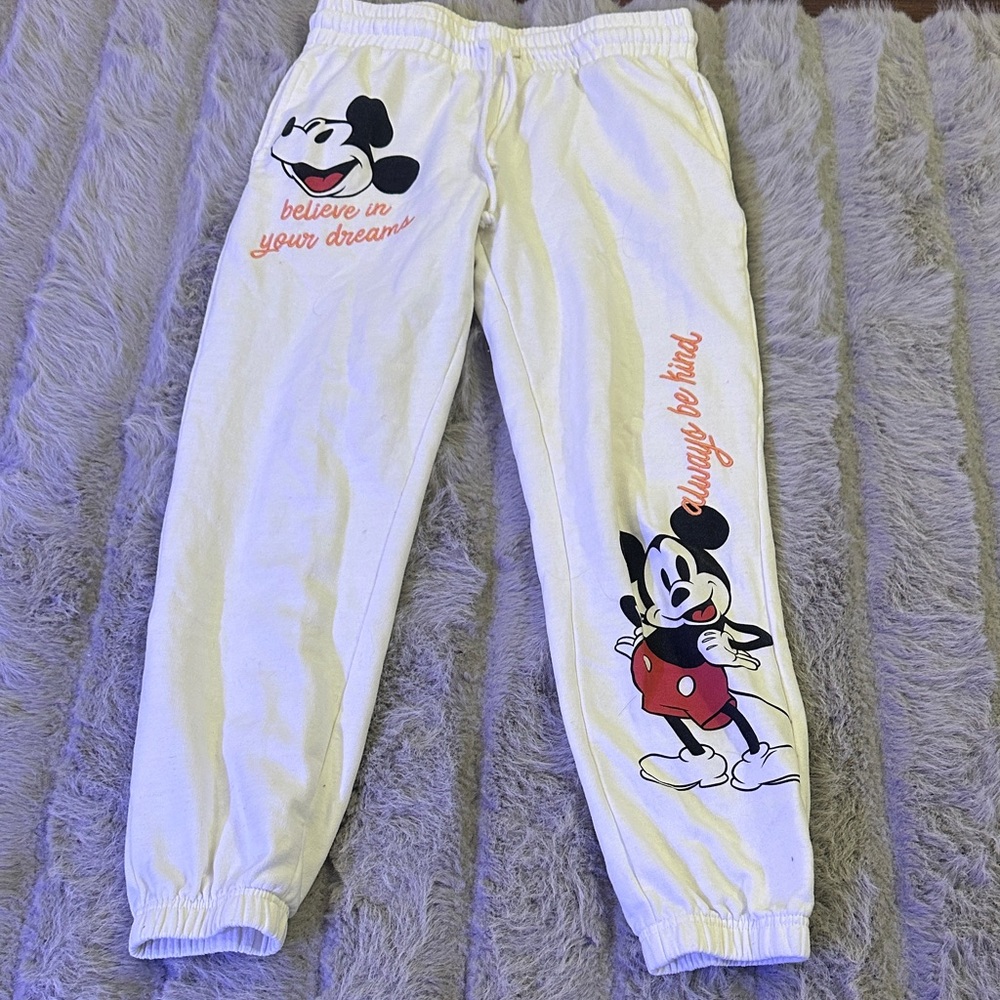 Disney womens white Joggers with Mickey Mouse Print